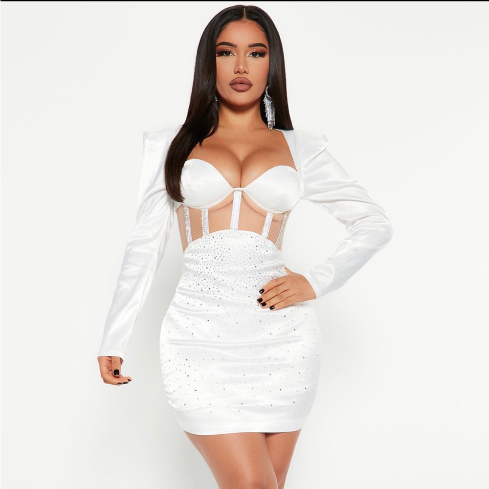 White Cinderella corset rhinestone dress